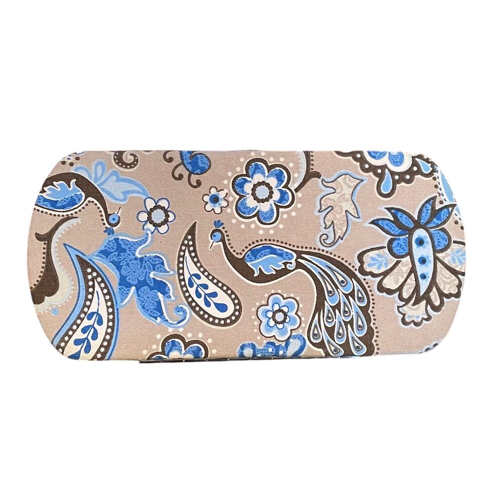 New Thirty-One Blue Tan Paisley, Floral, Peacock Hard Shell / Case Wallet Clutch